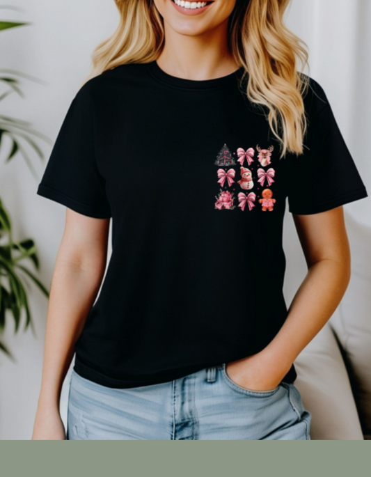 Snowman Coquette Pocket Women T-shirt - Black