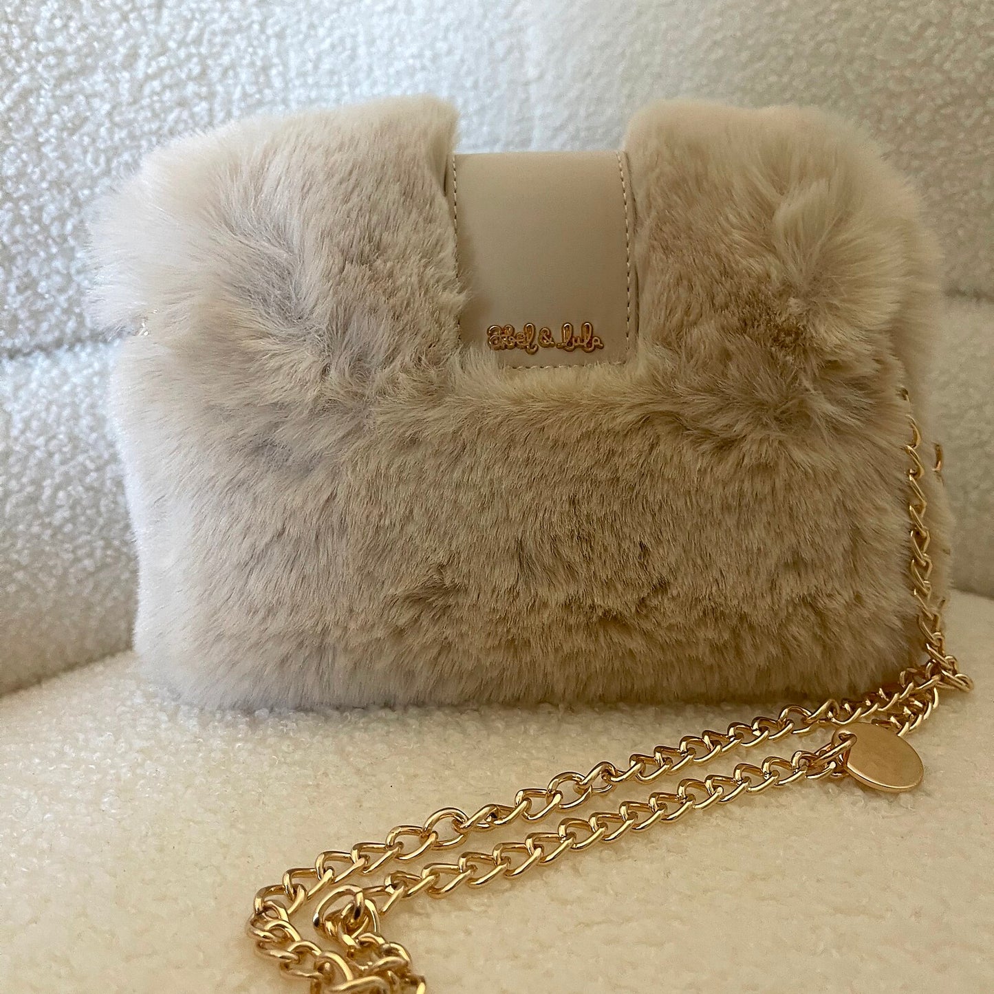 Cream Faux Fur Chain Purse