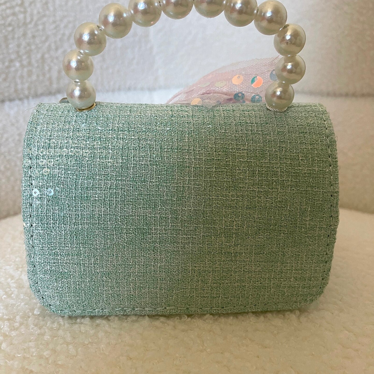Mint Sequin Pearl-Handle Purse