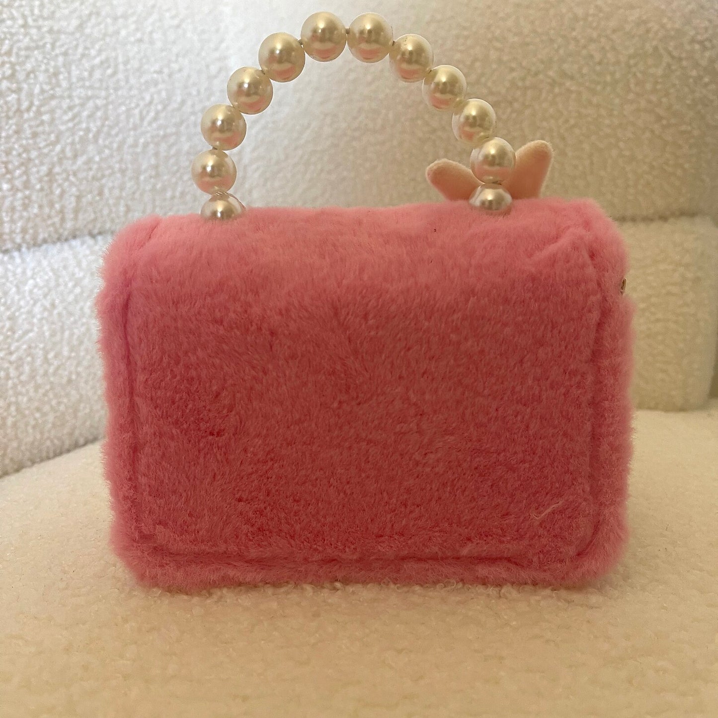 Pink Plush Pearl-Handle Purse