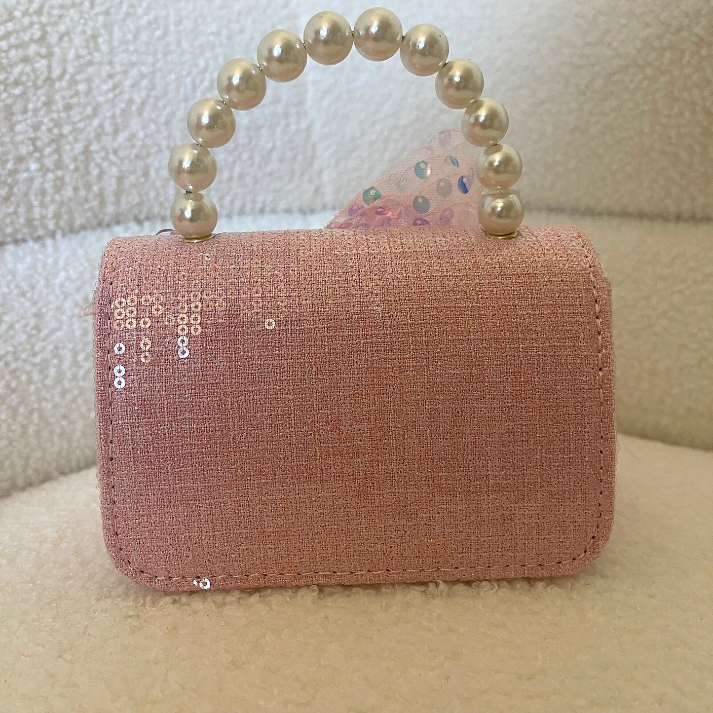 Pink Sequin Pearl-Handle Purse