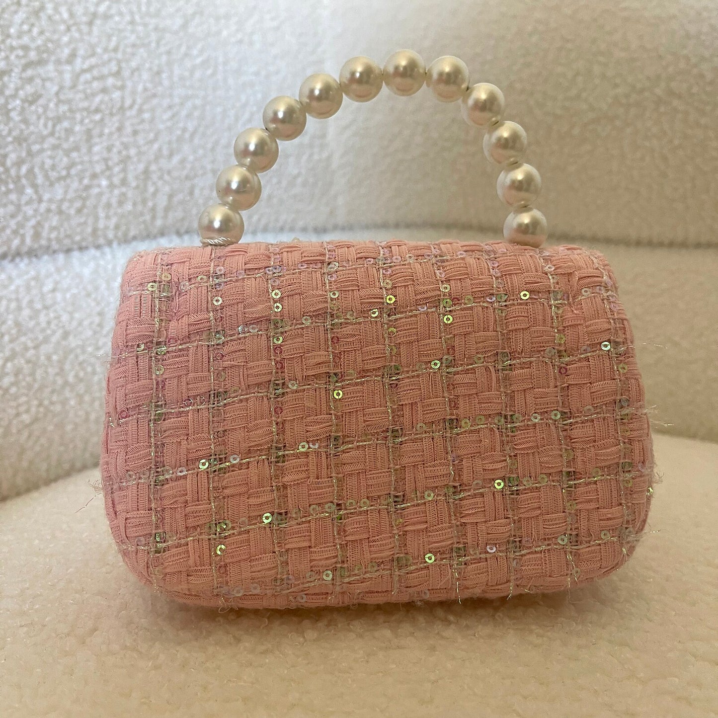 Pink Tweed Pearl-Handle Purse