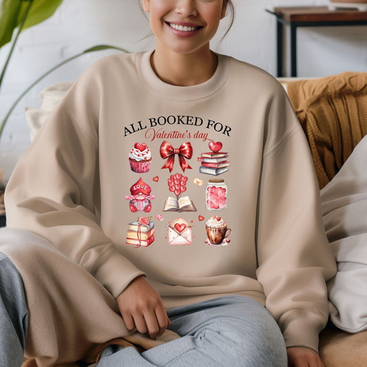 All Booked for Valentine's Day Women Crewneck Sweatshirts - Sand