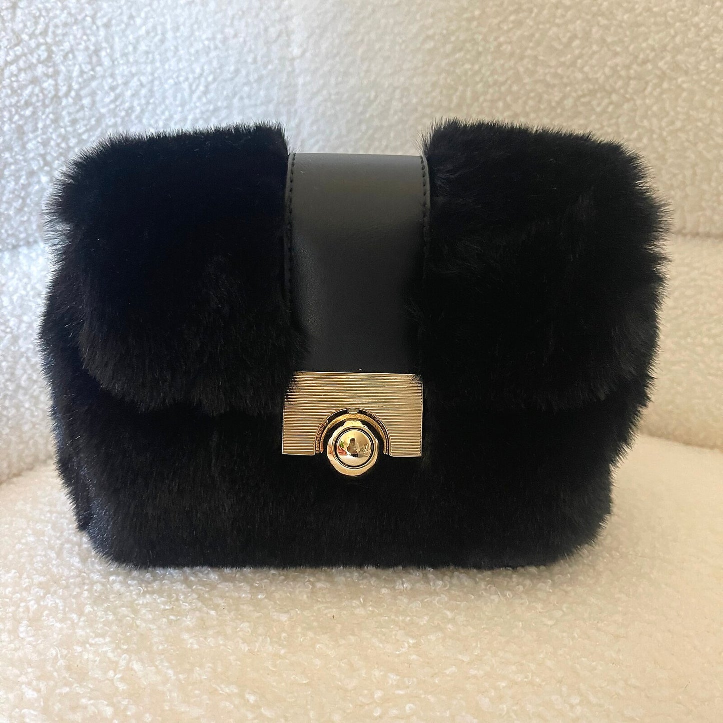 Black Faux Fur Chain Purse