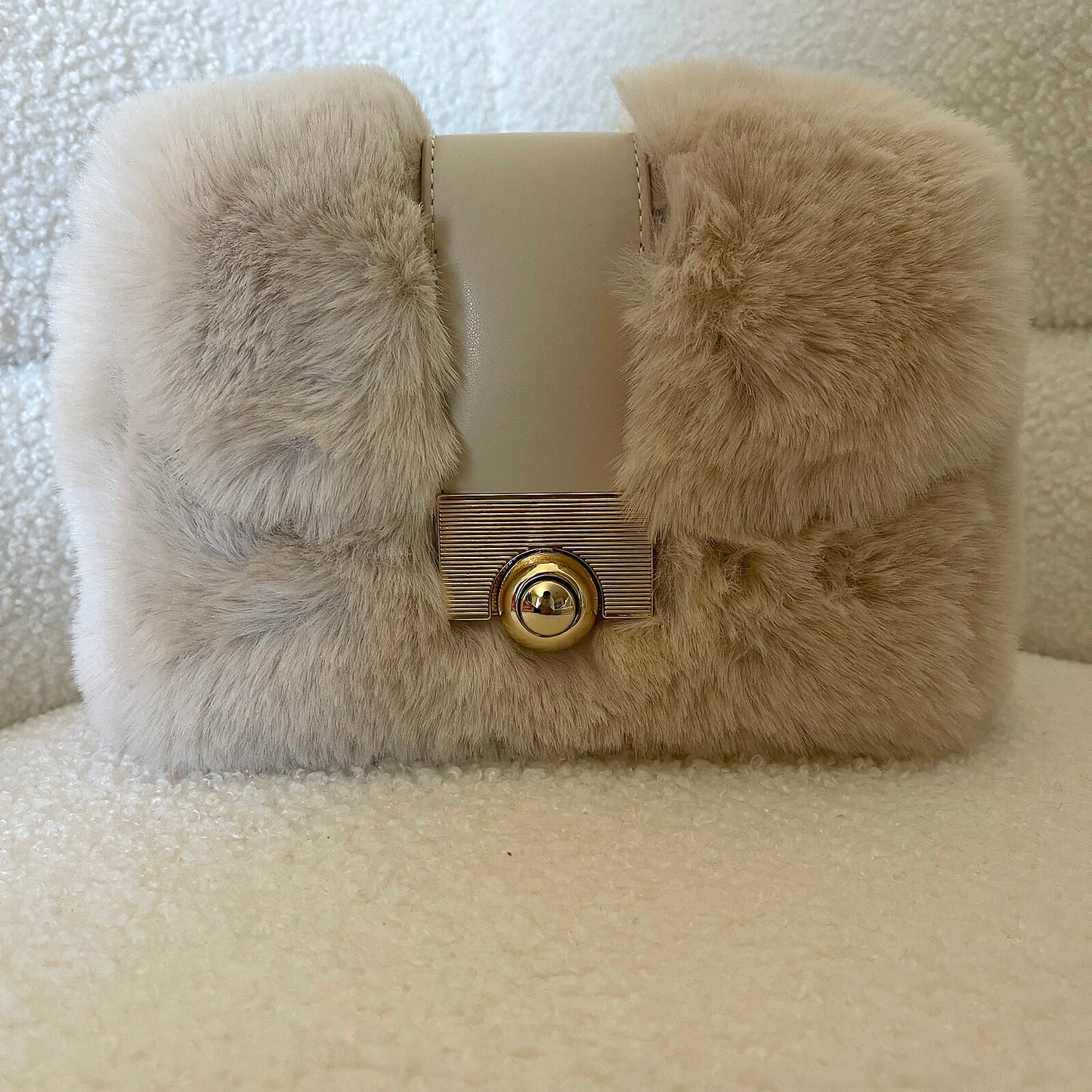 Cream Faux Fur Chain Purse
