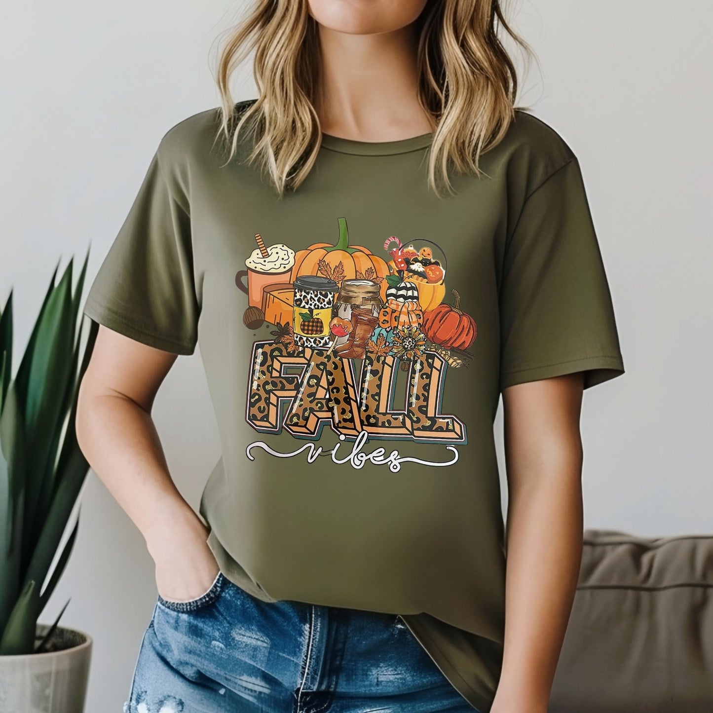 Fall Cheeta Vibes Women T-shirt - Military Green