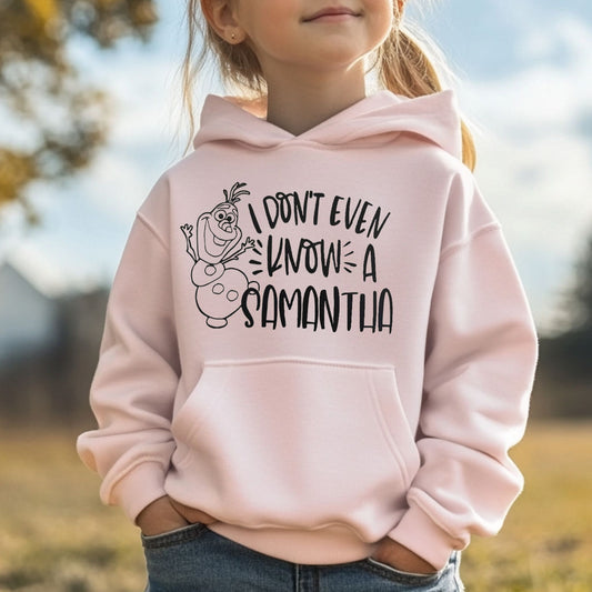 I Don't Even Know a Samantha Youth Pullover Hoodie - Light Pink