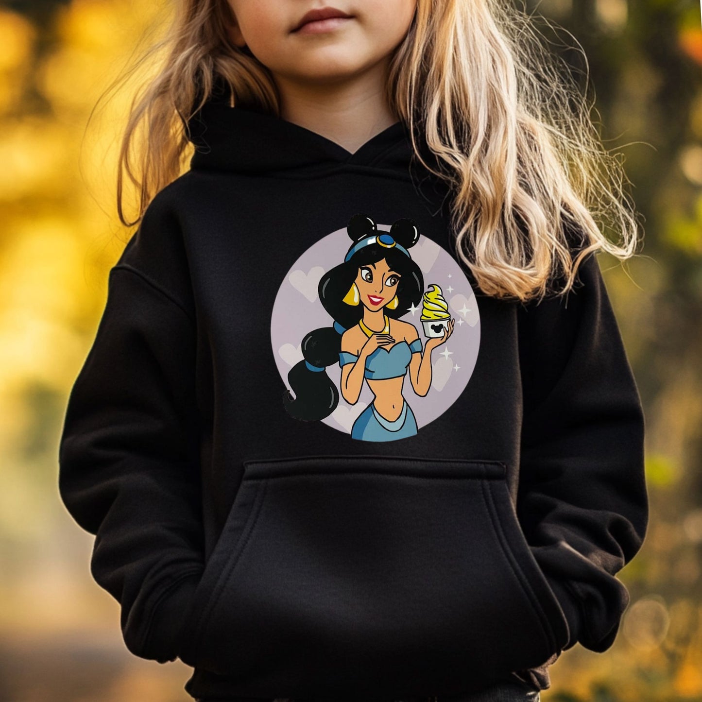 Jasmine with Micky Hat Youth Pullover Hoodie -Black