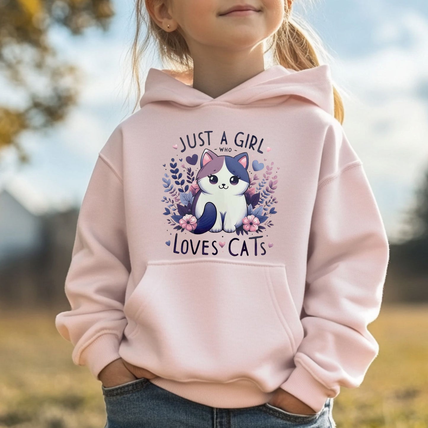 Just a Girl Who Loves Cats Youth Pullover Hoodie - Light Pink