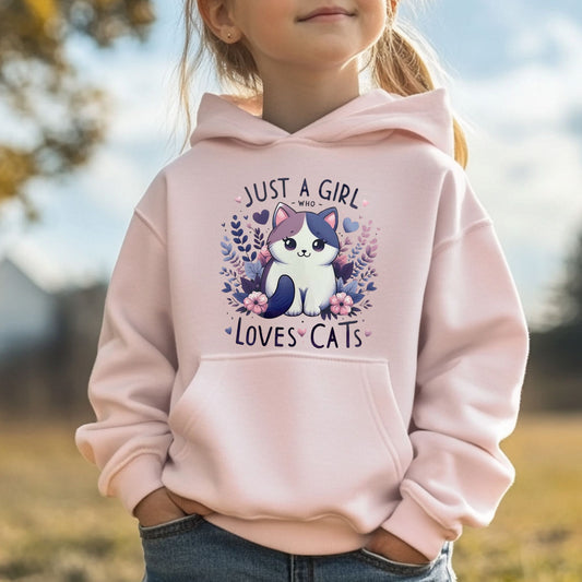 Just a Girl Who Loves Cats Youth Pullover Hoodie - Light Pink