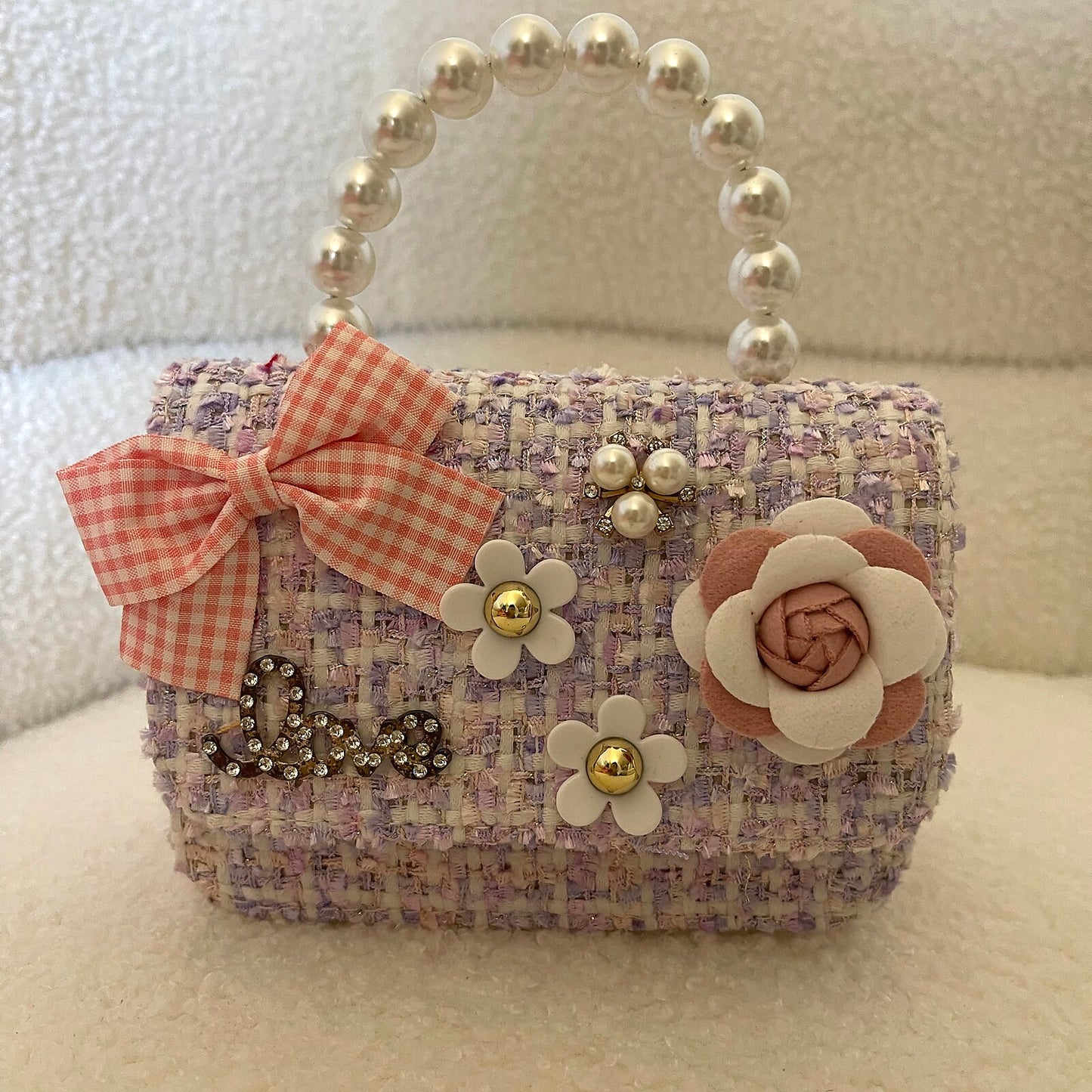 Lavender Tweed Pearl-Handle Purse