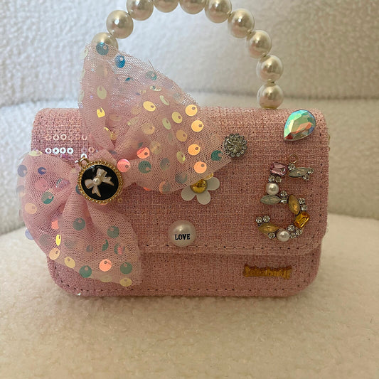Pink Sequin Pearl-Handle Purse