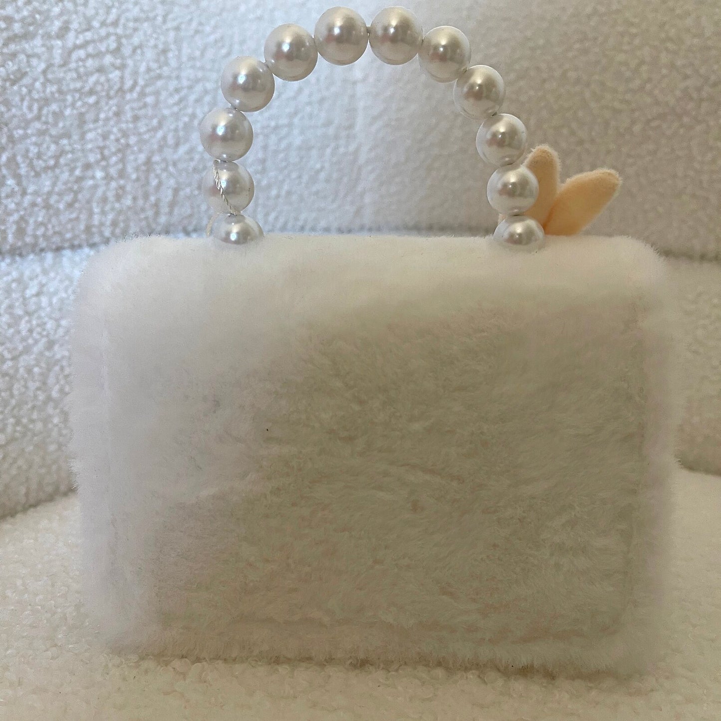 White Plush Pearl-Handle Purse