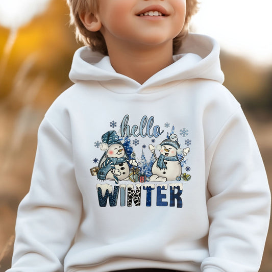 Hello Winter Youth Pullover Hoodie - White